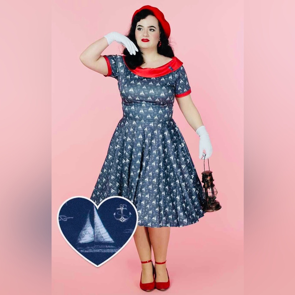 Unique Vintage Dolly and Dotty 50s Darlene Nautical Sailboats Swing Dress, NWT! - Picture 4 of 15